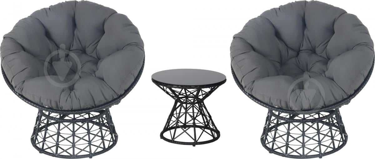 Комплект меблів Indigo ЛІЛІ столик 54x54x48 см + 2 крісла 90х82х79 см графіт