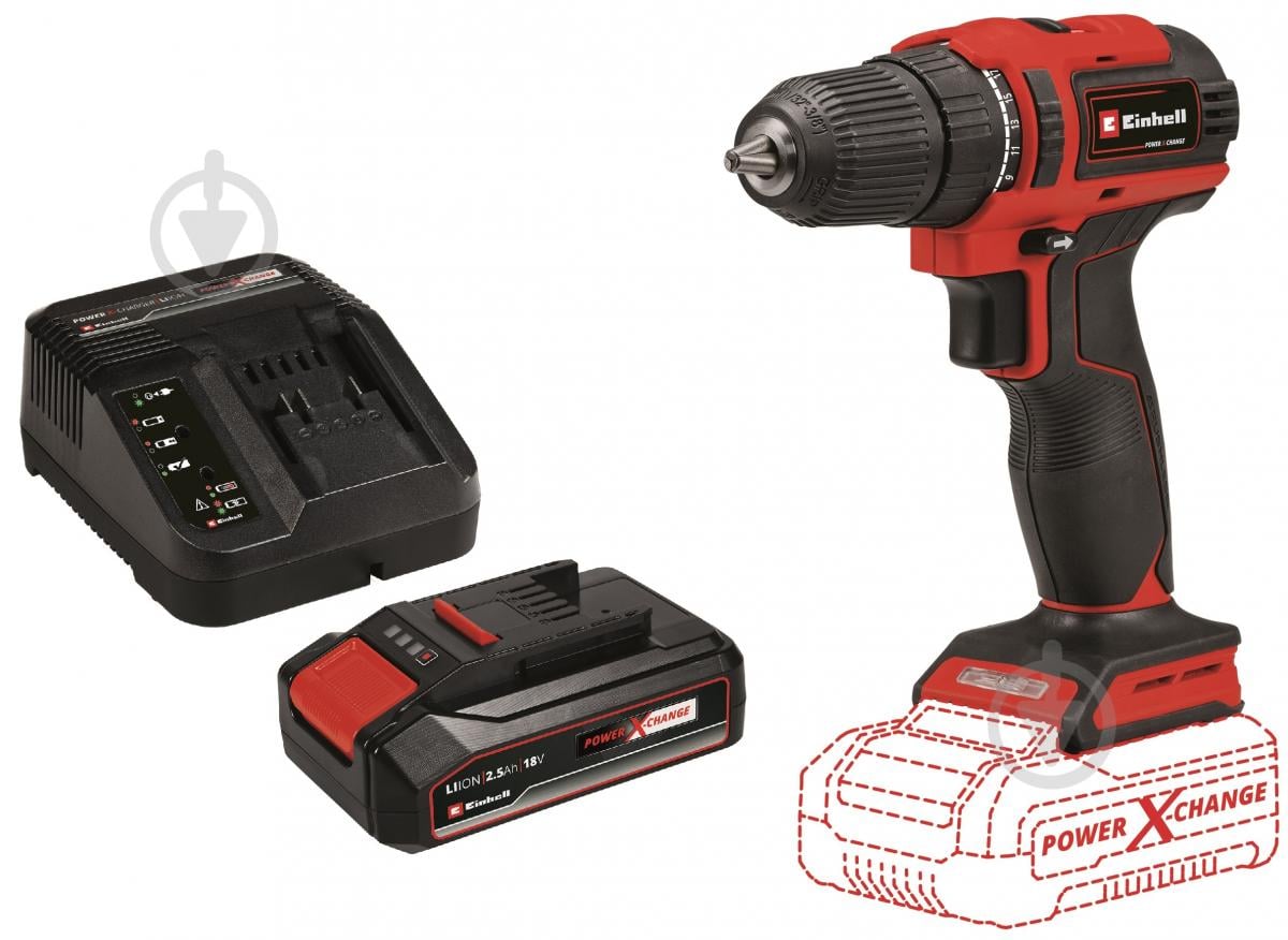 Шуруповерт акумуляторний Einhell TE-CD 18/40 Li BL + акумулятор 2.5 Аг 4513997+4512097