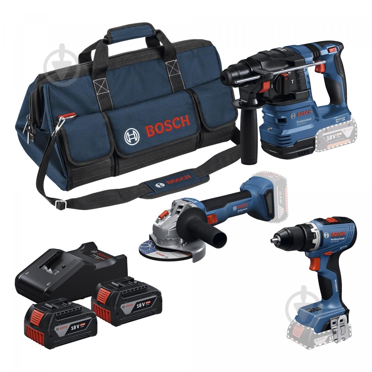 Набір електроінструментів Bosch Professional GSR 18V-65+GBH 18V-22+GWS 18V-8 0615A50094