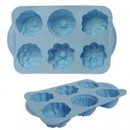 Форма силиконовая Gusto на 6 шт, цветы ассорти, 26х16х3, 5 см