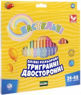 Набір кольорових олівців двосторонні пастельні кольори + чинка 48 кольорів (24 шт.) Школярик