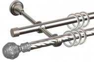 Комплект карниза Cardinal ГОА двойной d25/25 штанга витая/гладкая 160 см сатин никель