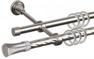 Комплект карнизу Cardinal Плутон з кристалом подвійний d25/25 штанга кручена/гладка 240 см сатін нікель
