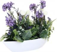 Растение искусственное полевые цветы в белом пластиковом горшке 30х27 см. Sensio