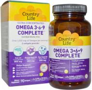 Жирные кислоты Country Life Omega 3-6-9 (омега 3-6-9) ультра концентрированные мягкие капсулы 90 шт./уп.