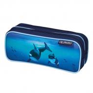 Пенал Double Oceanside Whales 50033133W Herlitz голубой с рисунком