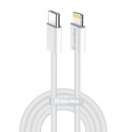 Кабель ColorWay Type-C - Apple Lightning (braided cotton) (PD Fast Charging 27W) 2 м grey (CW-CBPDCL068-GR)
