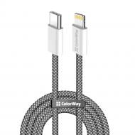 Кабель ColorWay Type-C - Apple Lightning (braided cotton) (PD Fast Charging 27W) 2 м black (CW-CBPDCL068-BK)