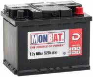 Акумулятор автомобільний Monbat 6СТ-60 MF Евро 60Ah 520A 12V «+» праворуч (98946)