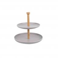 Менажница 2-ярусная серая керамика/бамбук Н24 см (134069)
