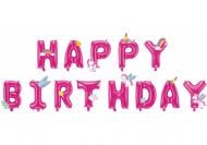 Набор шариков Maxi HAPPY BIRTHDAY с бумажными декорациями Unicorn розовый 13 шт.