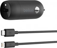 Автомобільний зарядний пристрій Belkin Car Charger 18W Power Delivery Port USB-C - Lightning 1.2м, black (F7U099BT04-BLK){/