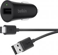 Автомобильное зарядное устройство Belkin Car Quick Charger 18W USB 3.0A, USB-C, 1.2м, black (F7U032BT04-BLK)