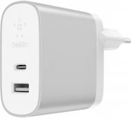 Зарядное устройство Belkin Home Charger 27W Power Delivery USB-C 3.0A, 12w USB-A 2.4A, silver (F7U061VF-SLV)