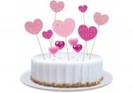 Набор свечей 4 свечи + 7 топеров с бумажными сердцами на торт Maxi