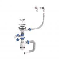 Сифон для кухонной мойки TAU с нержавеющим выпуском 3½" выводом под стир. машину круглым переливом и гибким отводом Ø 40/50 мм (9842520)