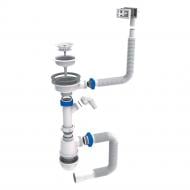 Сифон для кухонной мойки TAU с пластиковым выпуском 3½" выводом под стир. машину квадратным переливом и гибким отводом Ø 40/50 мм (белый) (9842823)