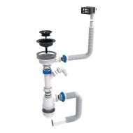 Сифон для кухонной мойки TAU с пластиковым выпуском 3½" выводом под стир. машину квадратным переливом и гибким отводом Ø 40/50 мм (черный) (9842822)