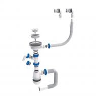 Сифон для кухонной мойки TAU с пластиковым выпуском 3½" выводом под стир. машину круглым переливом и гибким отводом Ø 40/50 мм (белый) (9842821)