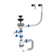 Сифон для кухонной мойки TAU с пластиковым выпуском 3½" выводом под стир. машину круглым переливом и гибким отводом Ø 40/50 мм (черный) (9842820)