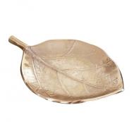 Блюдо декоративное Лист круглый из металла в золоте 27х20х4 см