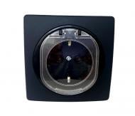 Розетка с крышкой бытовая с заземлением Aling-Conel Eon IP20 черный глянец E633.E