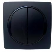 Выключатель двухклавишный Aling-Conel Eon без подсветки черный глянец E606.E