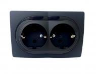 Розетка двойная бытовая с заземлением Aling-Conel Eon IP20 черный глянец E604.E