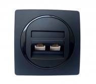 Розетка двойная телефонная Aling-Conel Eon IP20 черный глянец E613.E