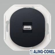 Механизм розетки USB Aling-Conel Eon без крышки черный глянец E6162.E