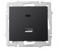 Механизм розетки USB + Type C Lezard Rain антрацит 703-4288-192TC