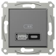 Розетка USB + Type C без заземления Schneider Electric Asfora IP20 антрацит EPH2700571 Розетка USB + Type C без заземления Schneider Electric Asfora IP20 антрацит EPH2700571
