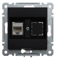 Механизм розетки компьютерная двойная Makel Karea PC 1-на RG-45 САТ 5e+гнездо IP20 черный матовый 57054035