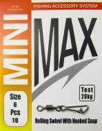 Вертлюг c застібкой MiniMax Rolling Swivel hooked Snap 10 шт. YM-3003-6