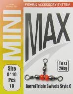 Вертлюг MiniMax Barrel Triple Swivels Style C 10 шт. 8*10 YM-1706-8,10 Вертлюг MiniMax Barrel Triple Swivels Style C 10 шт. 8*10 YM-1706-8,10