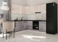 Кухня модульная ROKO Руна прямая МДФ / ДСП 1,8×1,8м миндаль глянец/дуб дымчатый/белый