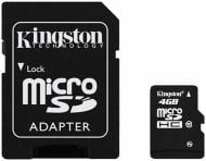 Карта памяти Kingston microSDHC 4GB Class 10 з SD adapterом (SDC10/4GB)
