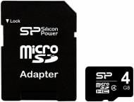 Карта пам'яті Silicon Power microSDHC 4GB card Class 4 + adapter (SP004GBSTH004V10SP)