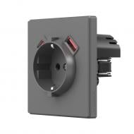 Розетка бытовая + USB + Type C с заземлением IP20 матовый серый 28883
