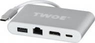 Адаптер 2E USB Type-C – USB 3.0 + RJ-45 + HDMI + USB Type-C 0.15 м сріблястий (2EW-2532)