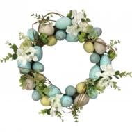 Венок пасхальный с яйцами и цветами 35 см голубой (FK21A460P)