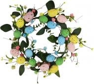 Венок пасхальный с яйцами, ягодами и листьями 35 см EYM25126-Wreath