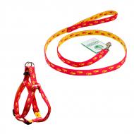 Шлея з повідцем для собак Lucky Pet Лапки капрон 1,6/28-39/31-48 червоно-жовтий