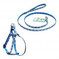 Шлейка с поводком для собак Lucky Pet Лапки капрон 1,6/28-39/31-48 серо-голубой