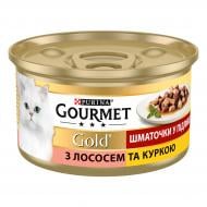 Консерва для котів Gourmet by Purina Gold шматочки у підливці з лососем та куркою 85 г
