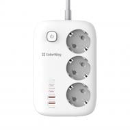 Сетевой фильтр ColorWay 3 розетки/4USB GaN3 Pro PD (65W) с заземлением 3 гн. белый 2 м CW-CHE34PDW