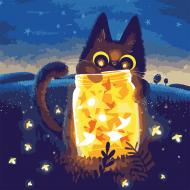 Картина за номерами Кошеня з зірками LED-підсвітка 40x40 см Santi