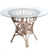 Стол Cruzo обеденный Феофания круглый ротанговый белий с патиной розового золота со стеклом 107x107 см бежевый