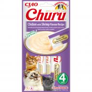 Ласощі для котів INABA Churu вершковий мус у стіках з куркою та креветками 4 шт. x 14 г
