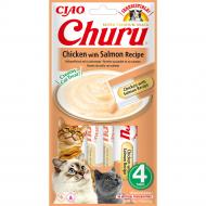 Ласощі для котів INABA Churu вершковий мус у стіках з куркою та лососем 4 шт. x 14 г